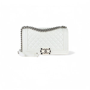 Chanel Leboy Old Medium White Diamond Quilted Calfskin, Enamel and Silver-tone Hardware