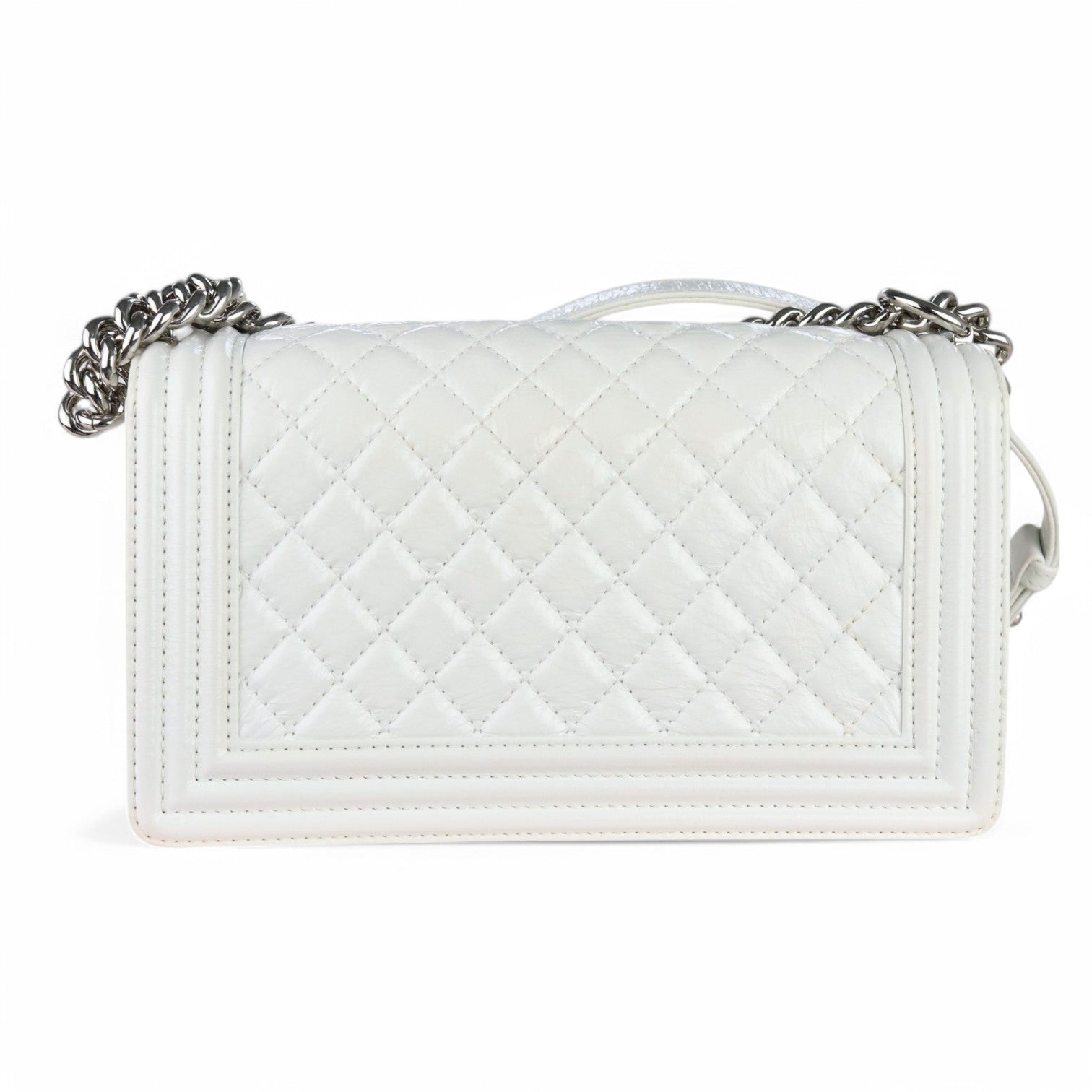 Chanel Leboy Old Medium White Diamond Quilted Calfskin, Enamel and Silver-tone Hardware