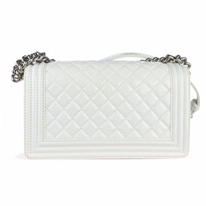 Chanel Leboy Old Medium White Diamond Quilted Calfskin, Enamel and Silver-tone Hardware