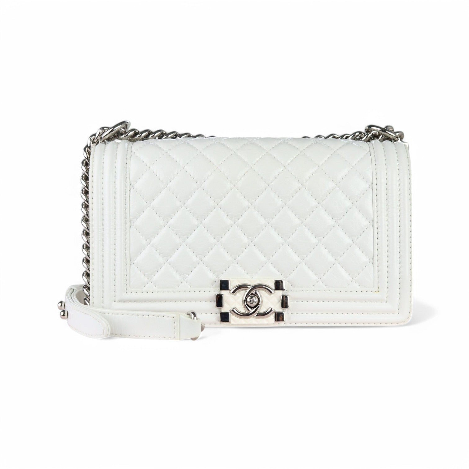 Chanel Leboy Old Medium White Diamond Quilted Calfskin, Enamel and Silver-tone Hardware