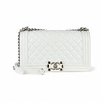 将图片加载到图库查看器，Chanel Leboy Old Medium White Diamond Quilted Calfskin, Enamel and Silver-tone Hardware
