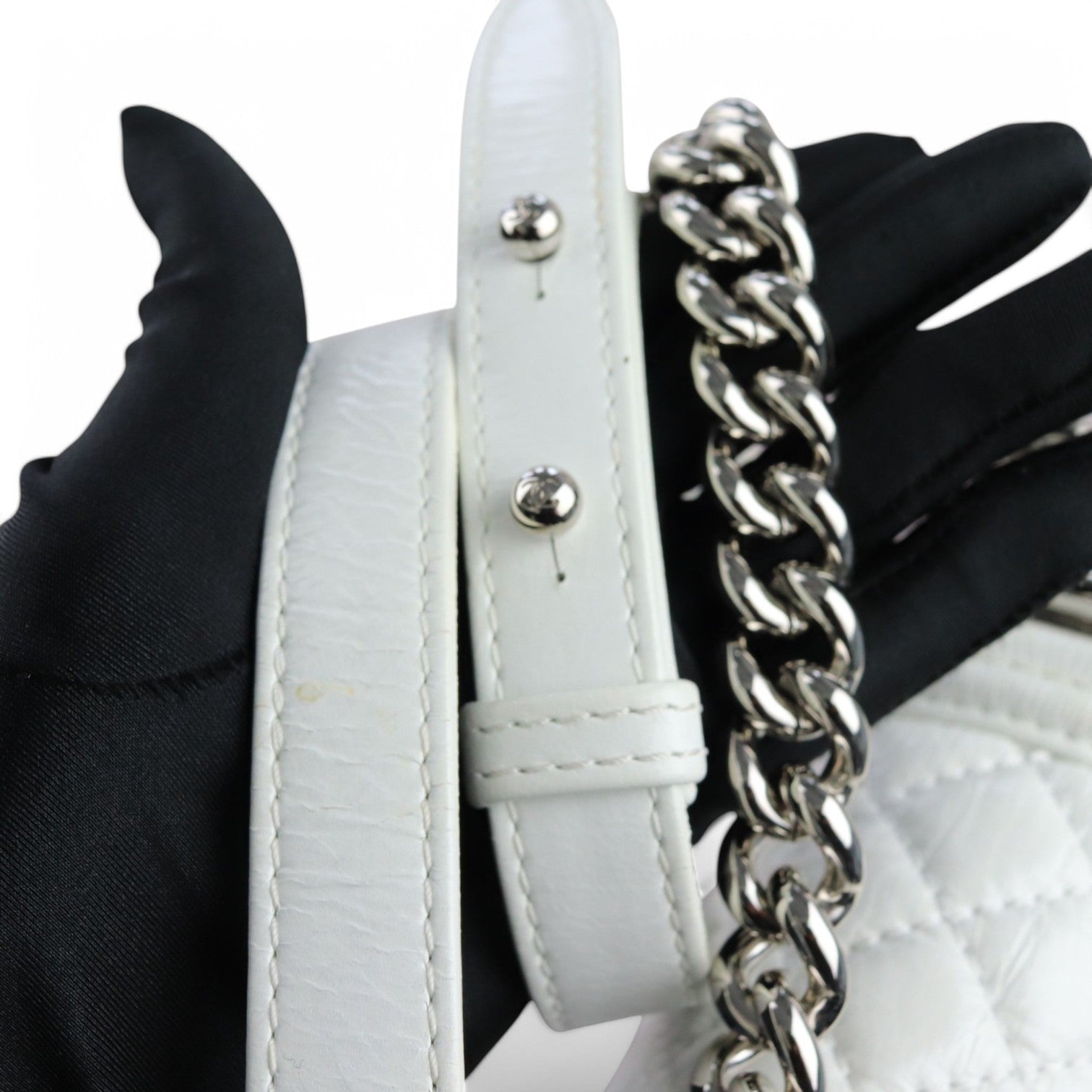 Chanel Leboy Old Medium White Diamond Quilted Calfskin, Enamel and Silver-tone Hardware