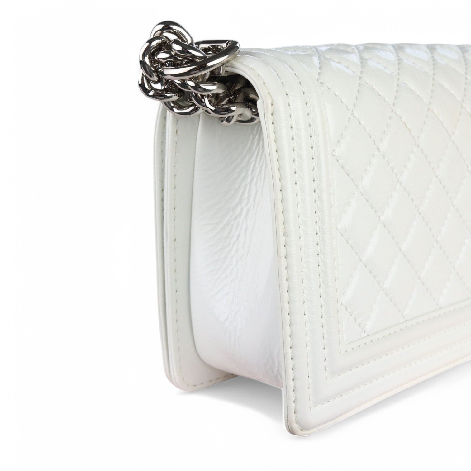 Chanel Leboy Old Medium White Diamond Quilted Calfskin, Enamel and Silver-tone Hardware