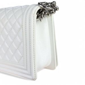 Chanel Leboy Old Medium White Diamond Quilted Calfskin, Enamel and Silver-tone Hardware