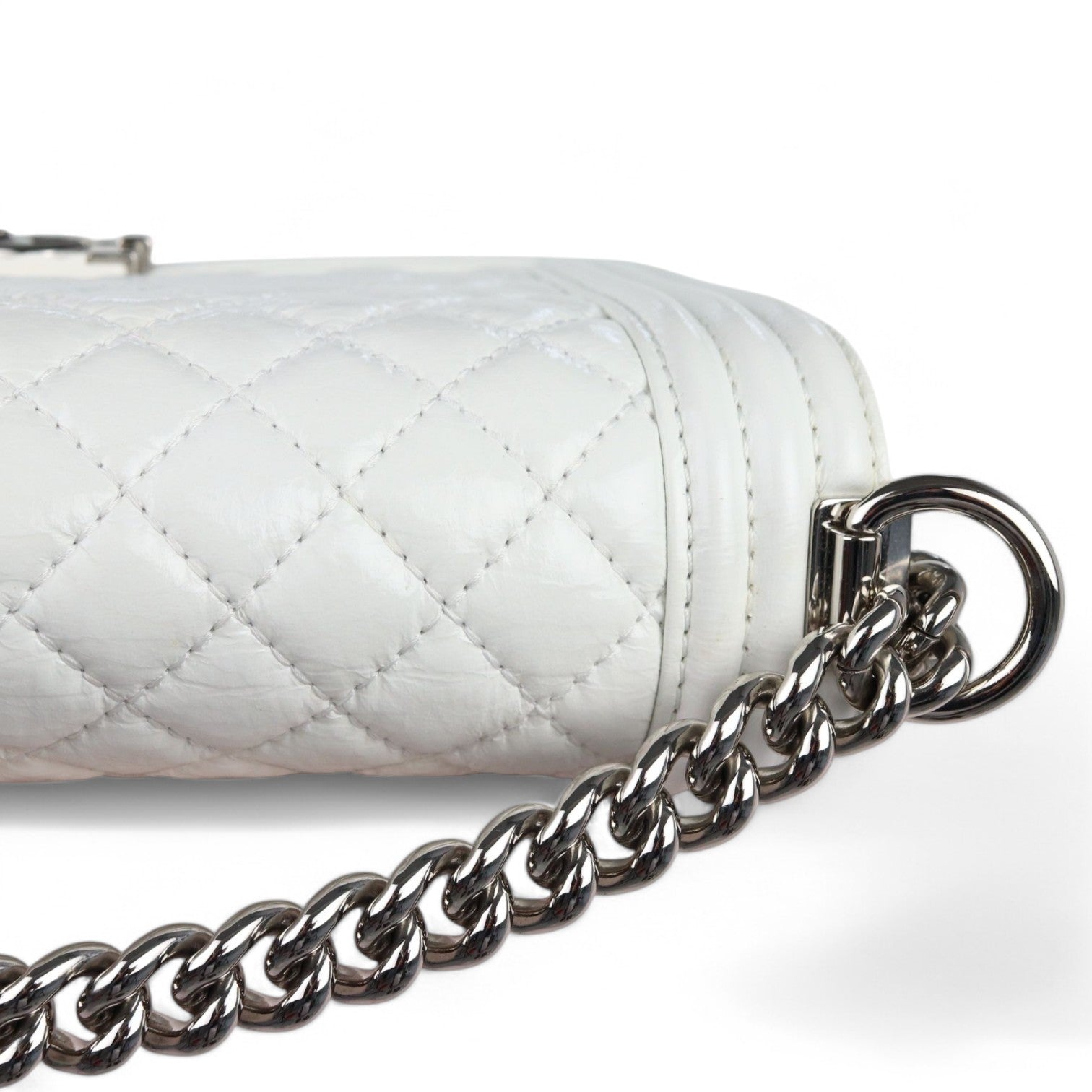 Chanel Leboy Old Medium White Diamond Quilted Calfskin, Enamel and Silver-tone Hardware