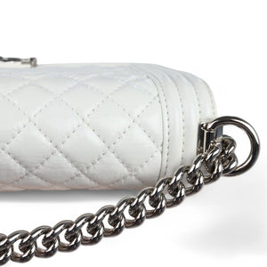 Chanel Leboy Old Medium White Diamond Quilted Calfskin, Enamel and Silver-tone Hardware