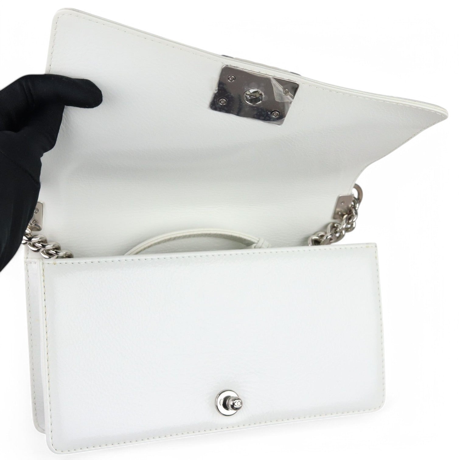 Chanel Leboy Old Medium White Diamond Quilted Calfskin, Enamel and Silver-tone Hardware