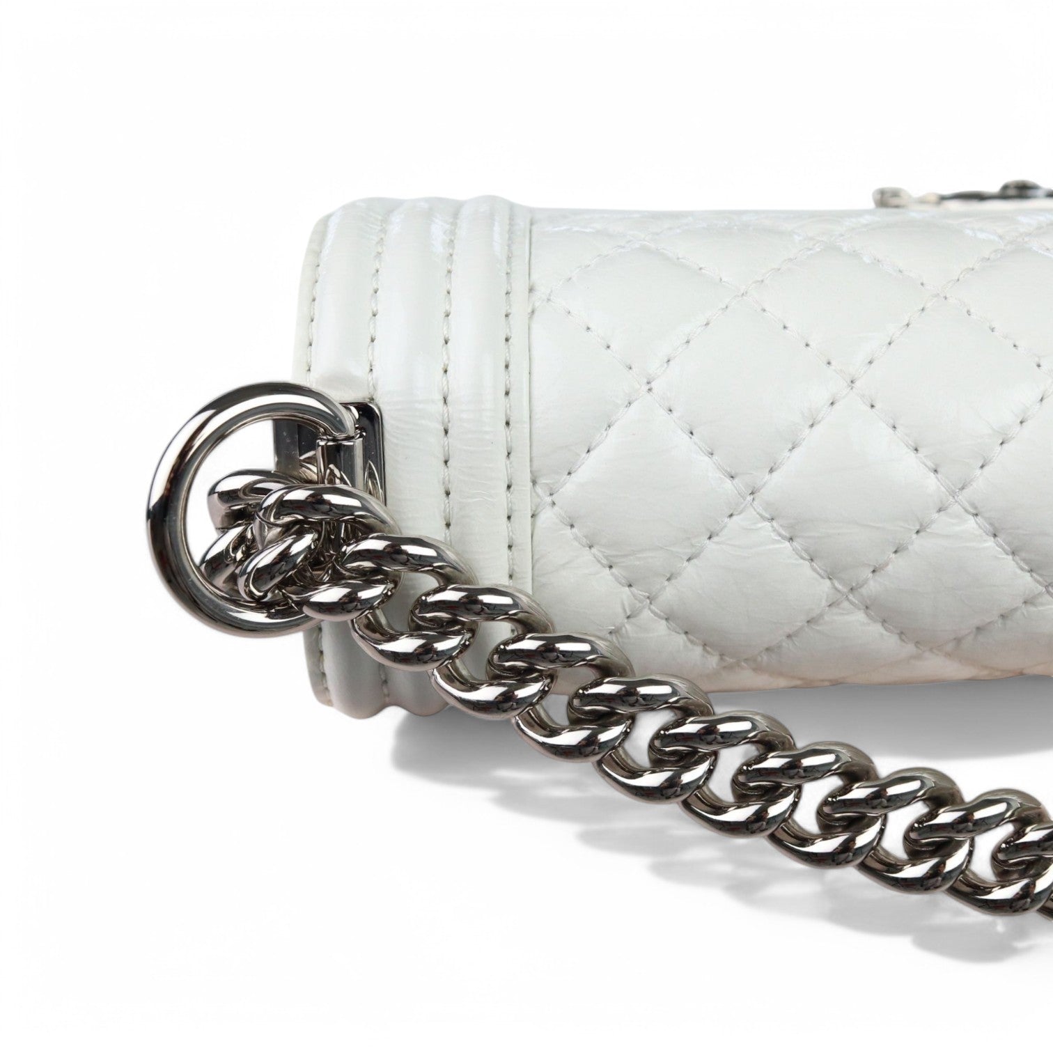 Chanel Leboy Old Medium White Diamond Quilted Calfskin, Enamel and Silver-tone Hardware