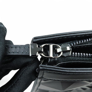 Christian Dior Caro Zipped Pouch with Chain; Black Macrocannage Calfskin with Diamond Motif