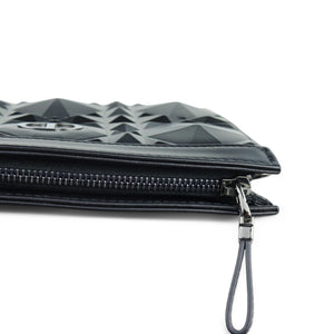 Christian Dior Caro Zipped Pouch with Chain; Black Macrocannage Calfskin with Diamond Motif