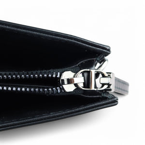 Christian Dior Caro Zipped Pouch with Chain; Black Macrocannage Calfskin with Diamond Motif