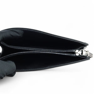 Christian Dior Caro Zipped Pouch with Chain; Black Macrocannage Calfskin with Diamond Motif