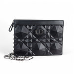 Charger l&#39;image dans la galerie, Christian Dior Caro Zipped Pouch with Chain; Black Macrocannage Calfskin with Diamond Motif
