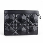 将图片加载到图库查看器，Christian Dior Caro Zipped Pouch with Chain; Black Macrocannage Calfskin with Diamond Motif
