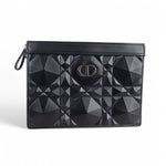 将图片加载到图库查看器，Christian Dior Caro Zipped Pouch with Chain; Black Macrocannage Calfskin with Diamond Motif
