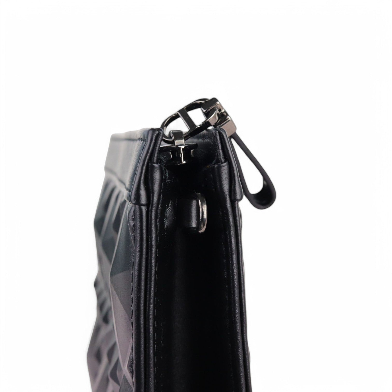 Christian Dior Caro Zipped Pouch with Chain; Black Macrocannage Calfskin with Diamond Motif