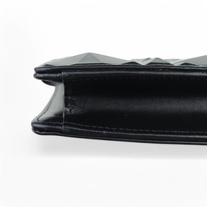 Christian Dior Caro Zipped Pouch with Chain; Black Macrocannage Calfskin with Diamond Motif