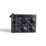 Charger l&#39;image dans la galerie, Christian Dior Caro Zipped Pouch with Chain; Black Macrocannage Calfskin with Diamond Motif
