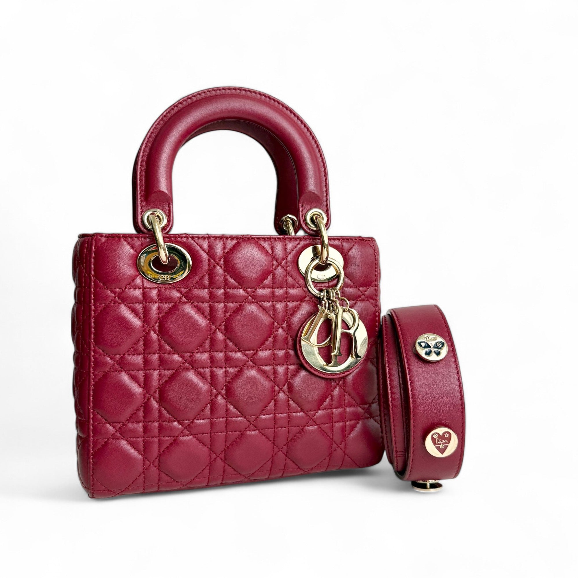 Christian Dior My Lady Dior Lucky Badges Small Dark Red Lambskin Gold-tone Hardware