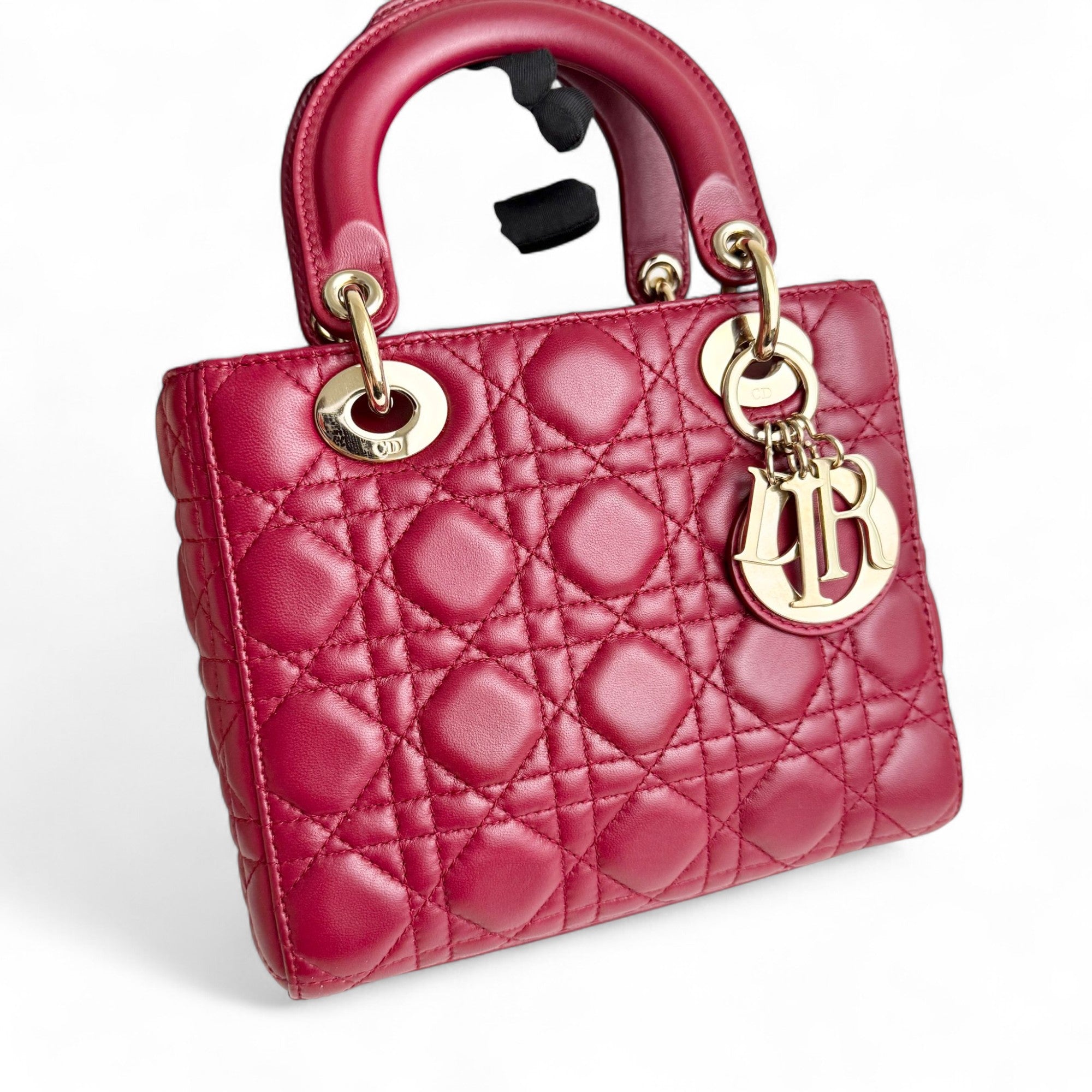 Christian Dior My Lady Dior Lucky Badges Small Dark Red Lambskin Gold-tone Hardware