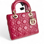 将图片加载到图库查看器，Christian Dior My Lady Dior Lucky Badges Small Dark Red Lambskin Gold-tone Hardware

