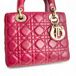 将图片加载到图库查看器，Christian Dior My Lady Dior Lucky Badges Small Dark Red Lambskin Gold-tone Hardware
