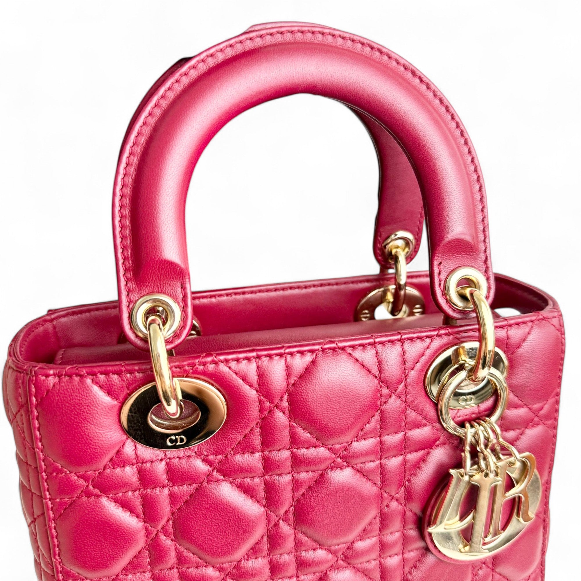 Christian Dior My Lady Dior Lucky Badges Small Dark Red Lambskin Gold-tone Hardware