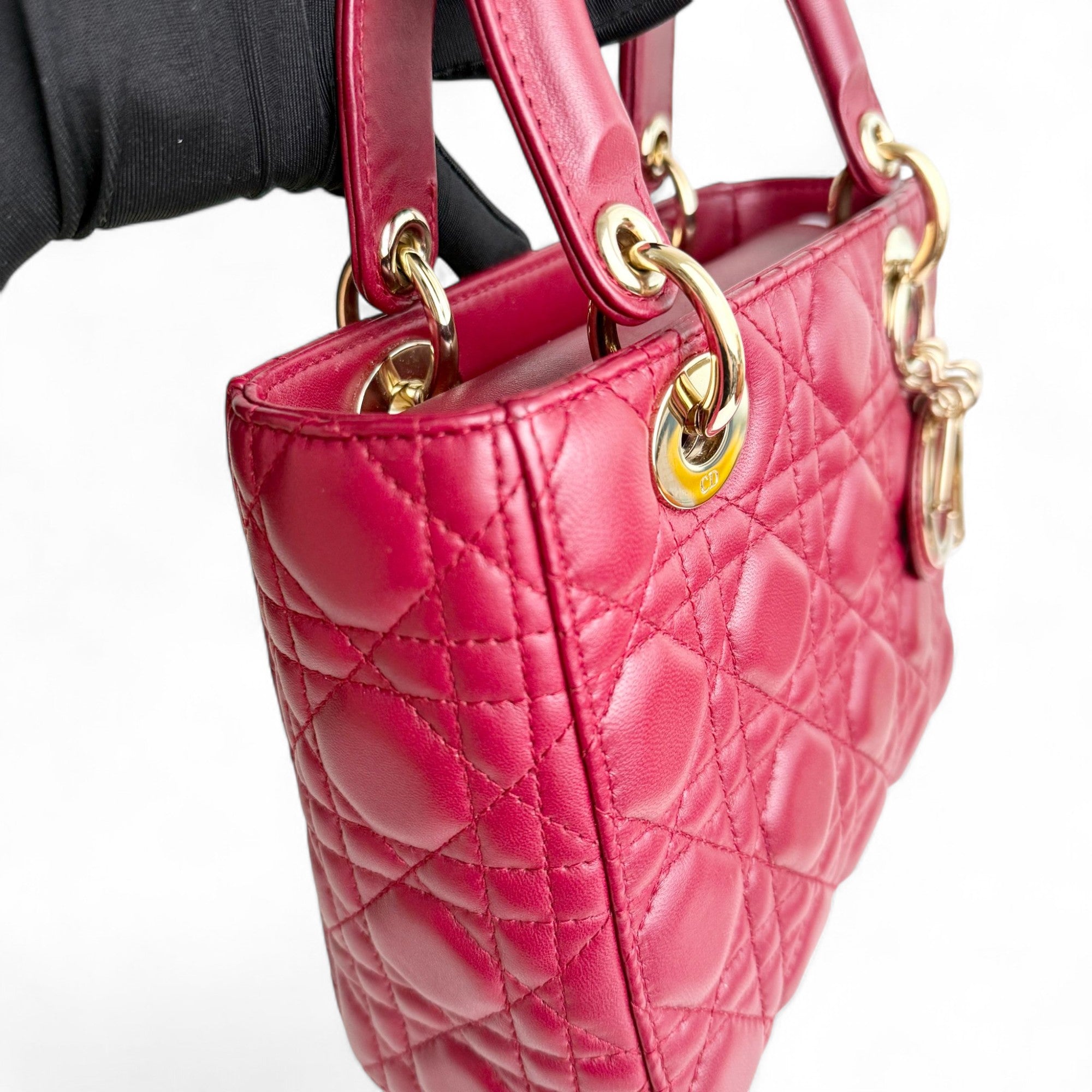 Christian Dior My Lady Dior Lucky Badges Small Dark Red Lambskin Gold-tone Hardware