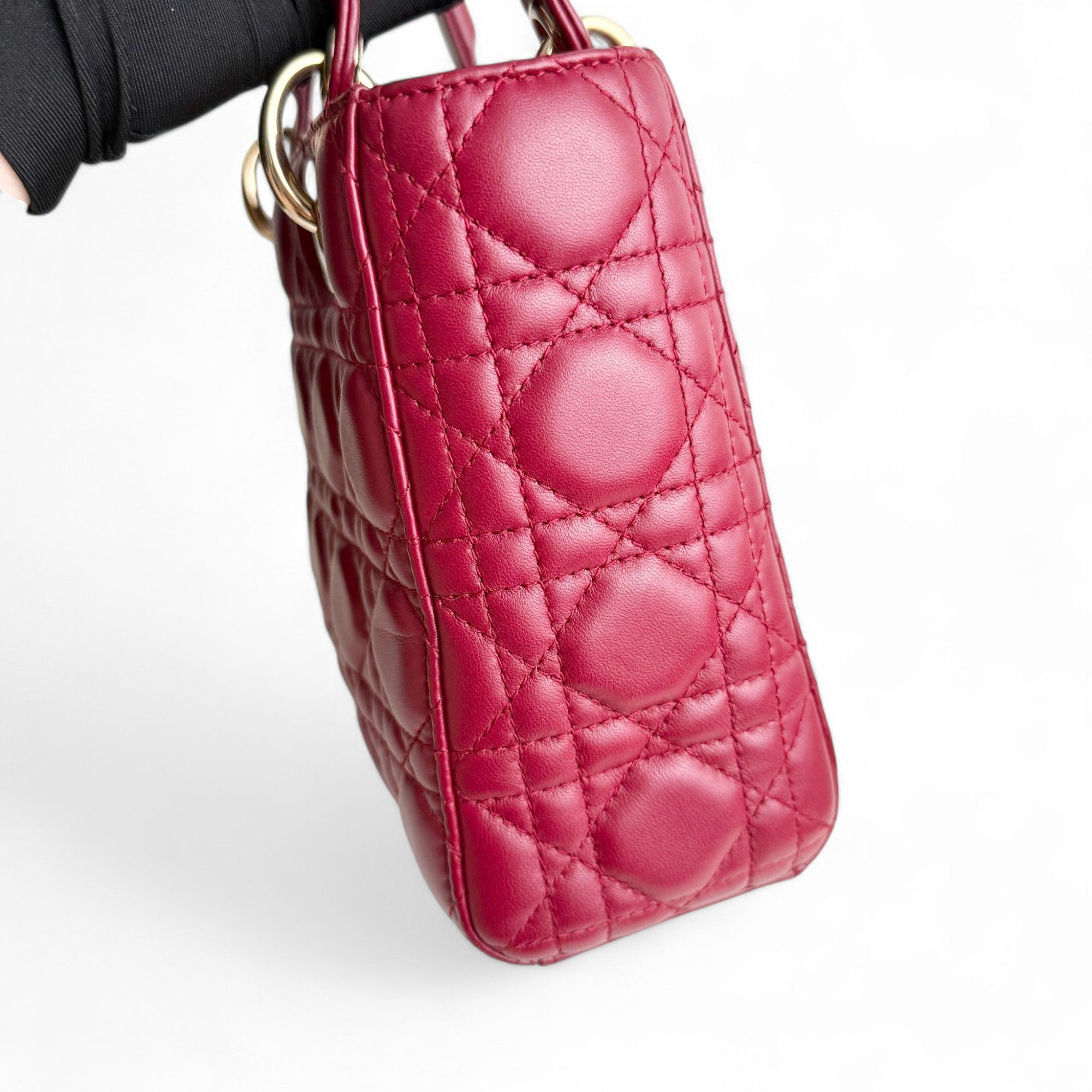 Christian Dior My Lady Dior Lucky Badges Small Dark Red Lambskin Gold-tone Hardware