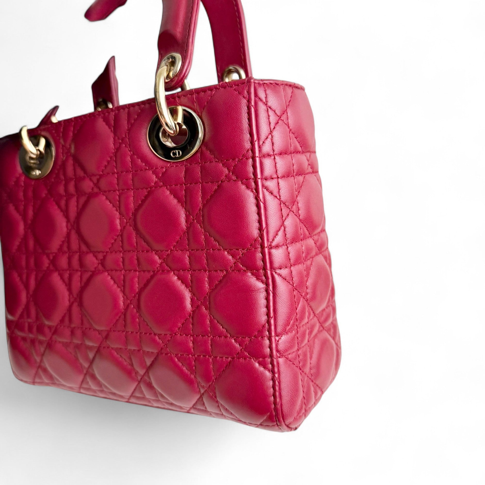 Christian Dior My Lady Dior Lucky Badges Small Dark Red Lambskin Gold-tone Hardware