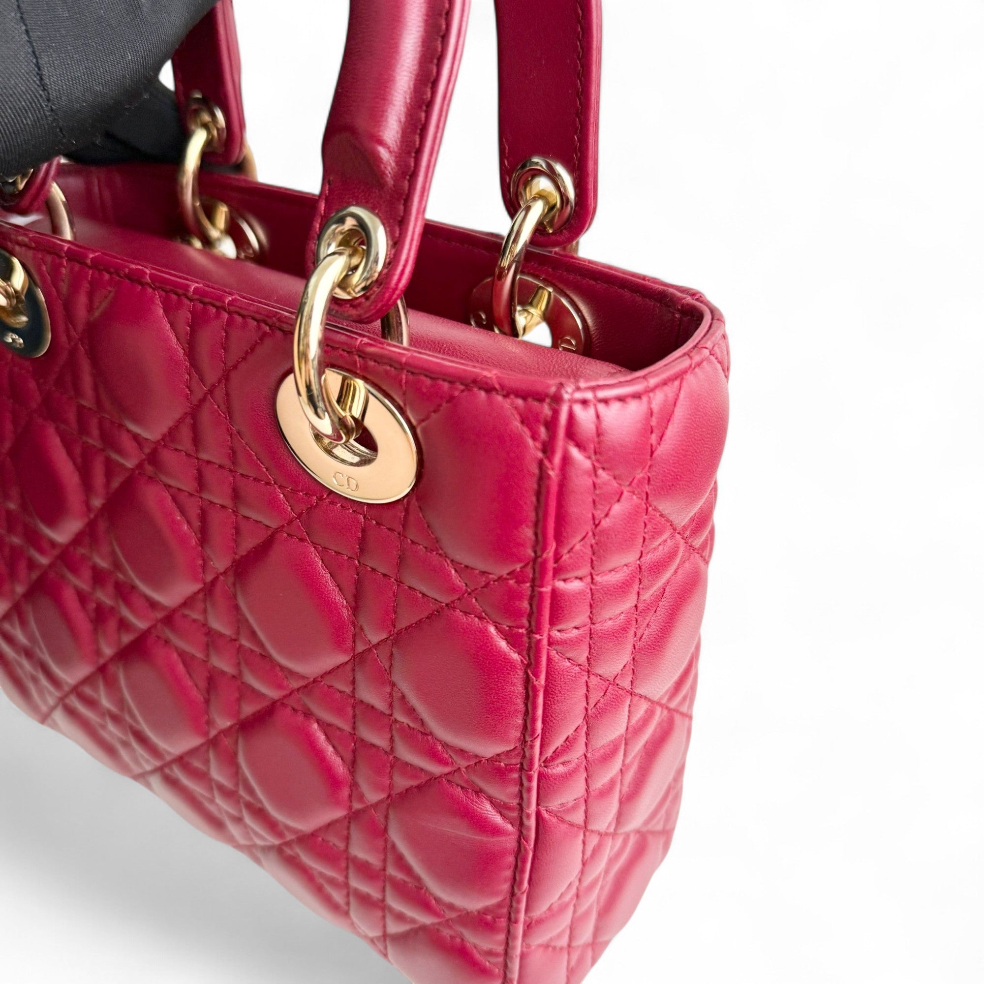 Christian Dior My Lady Dior Lucky Badges Small Dark Red Lambskin Gold-tone Hardware