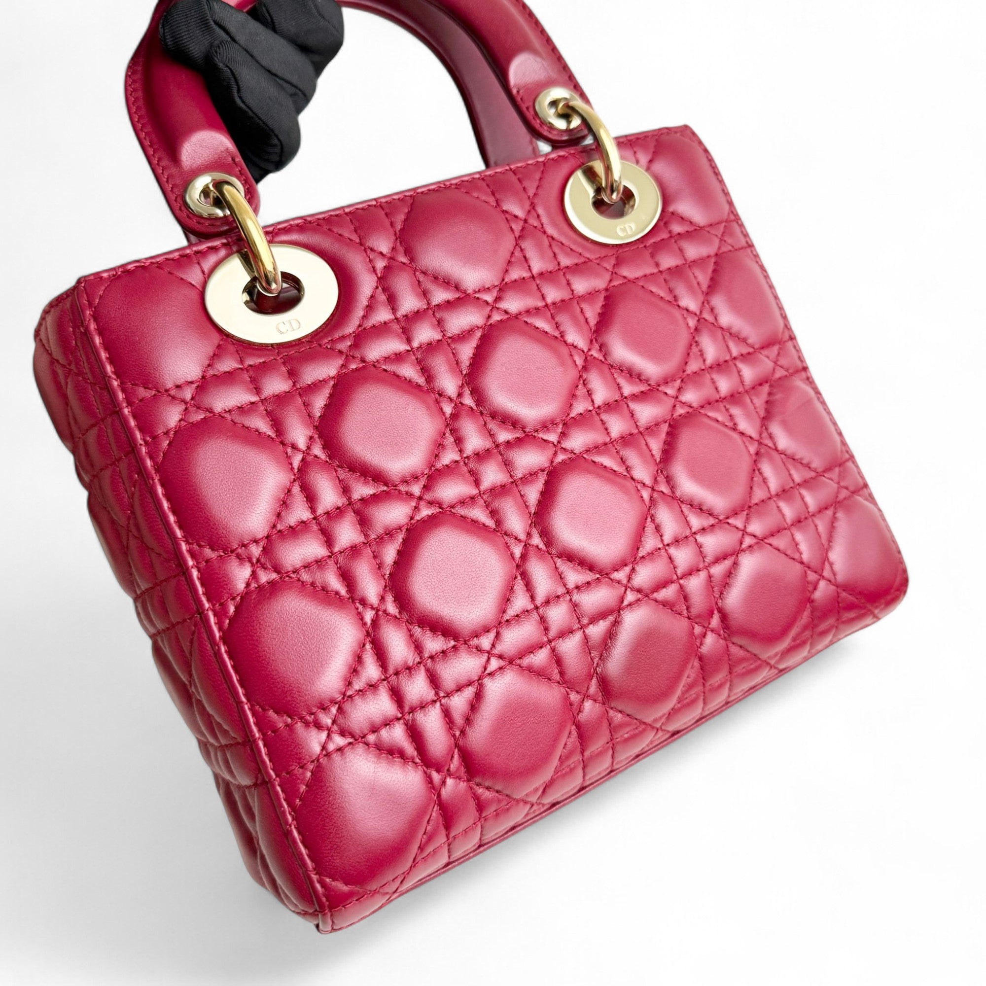 Christian Dior My Lady Dior Lucky Badges Small Dark Red Lambskin Gold-tone Hardware