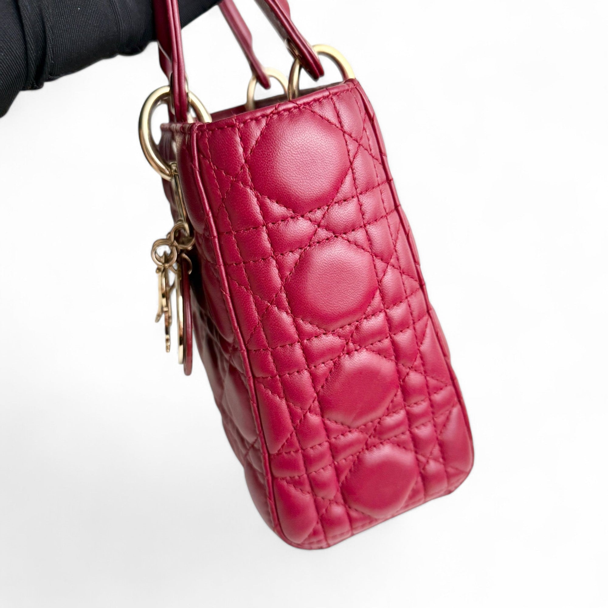 Christian Dior My Lady Dior Lucky Badges Small Dark Red Lambskin Gold-tone Hardware