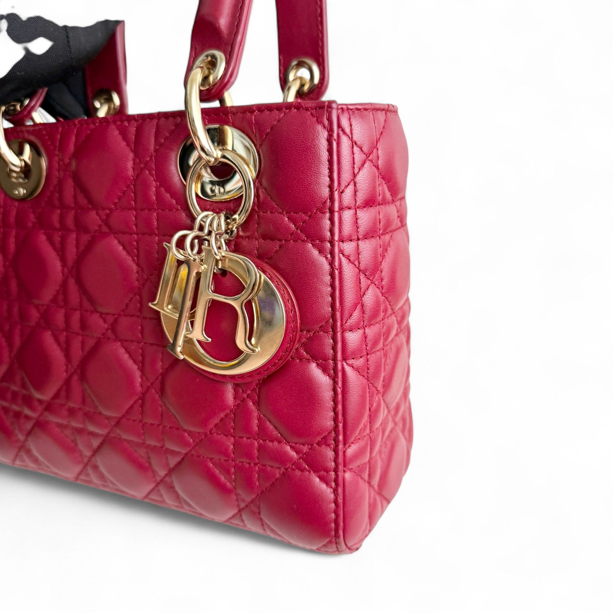Christian Dior My Lady Dior Lucky Badges Small Dark Red Lambskin Gold-tone Hardware