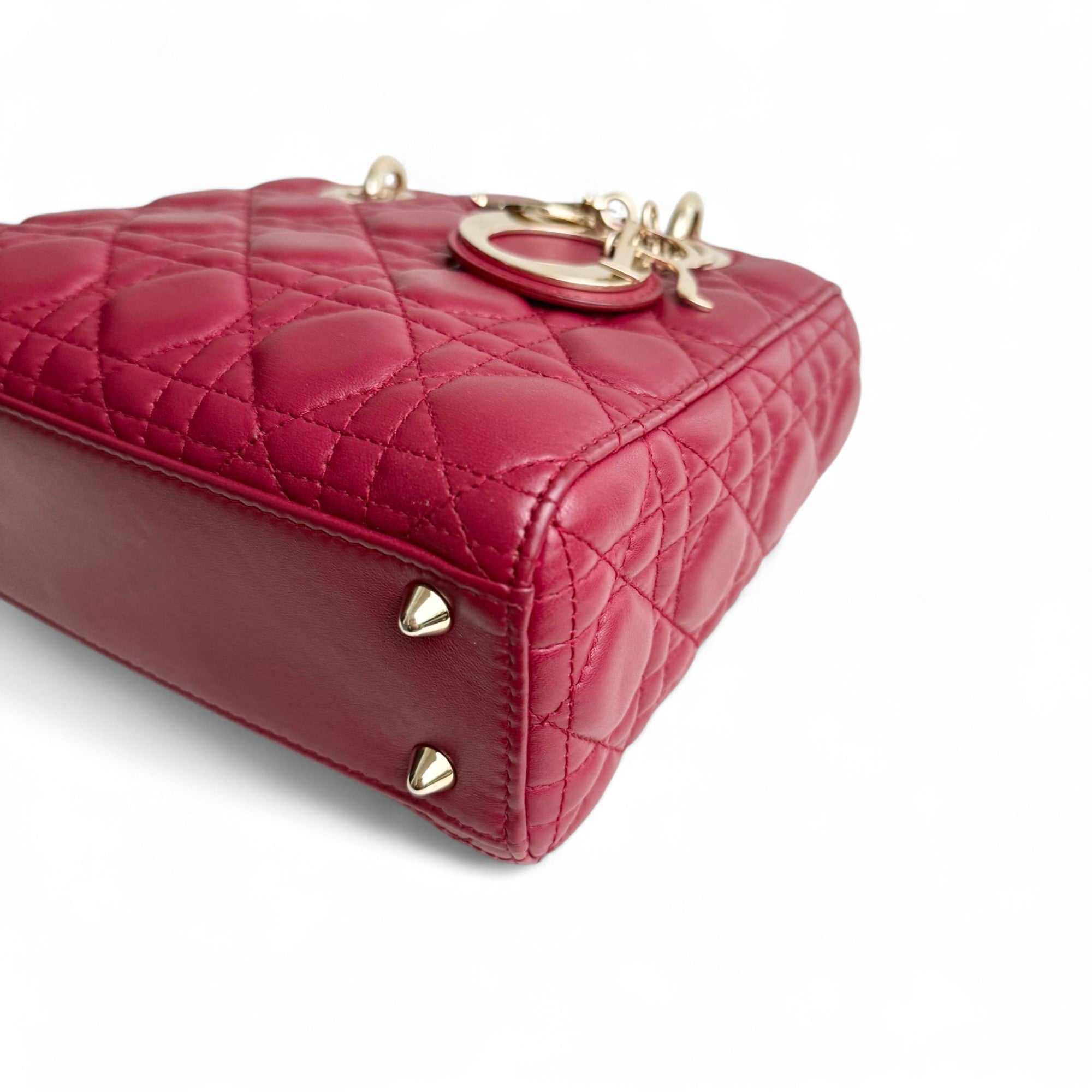 Christian Dior My Lady Dior Lucky Badges Small Dark Red Lambskin Gold-tone Hardware