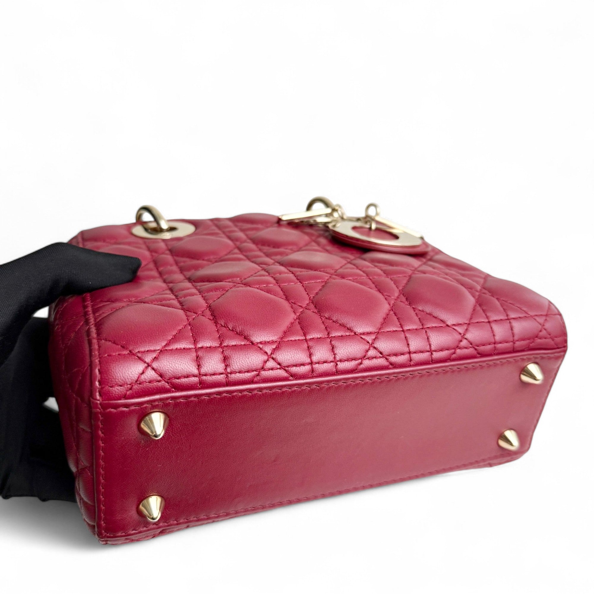 Christian Dior My Lady Dior Lucky Badges Small Dark Red Lambskin Gold-tone Hardware