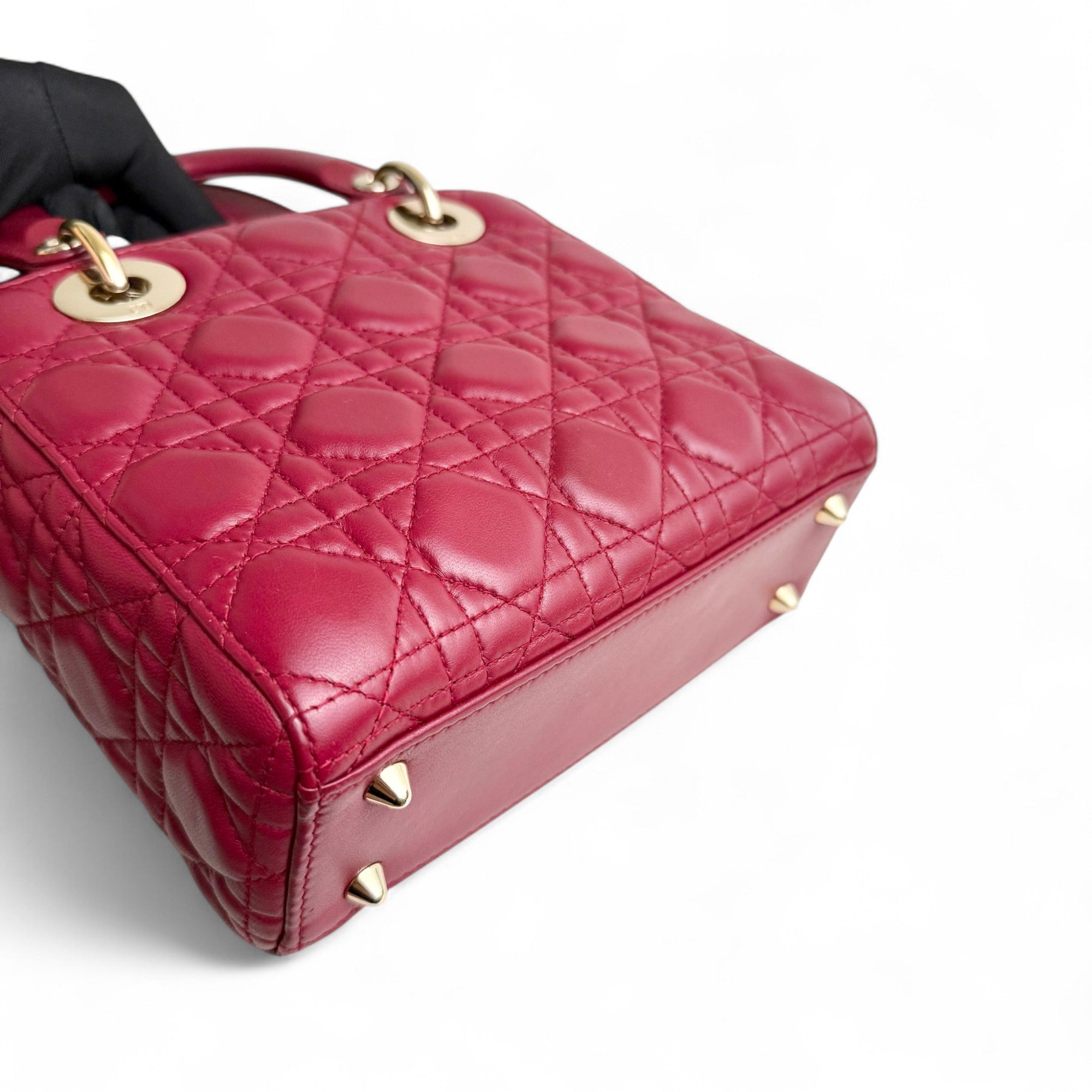 Christian Dior My Lady Dior Lucky Badges Small Dark Red Lambskin Gold-tone Hardware