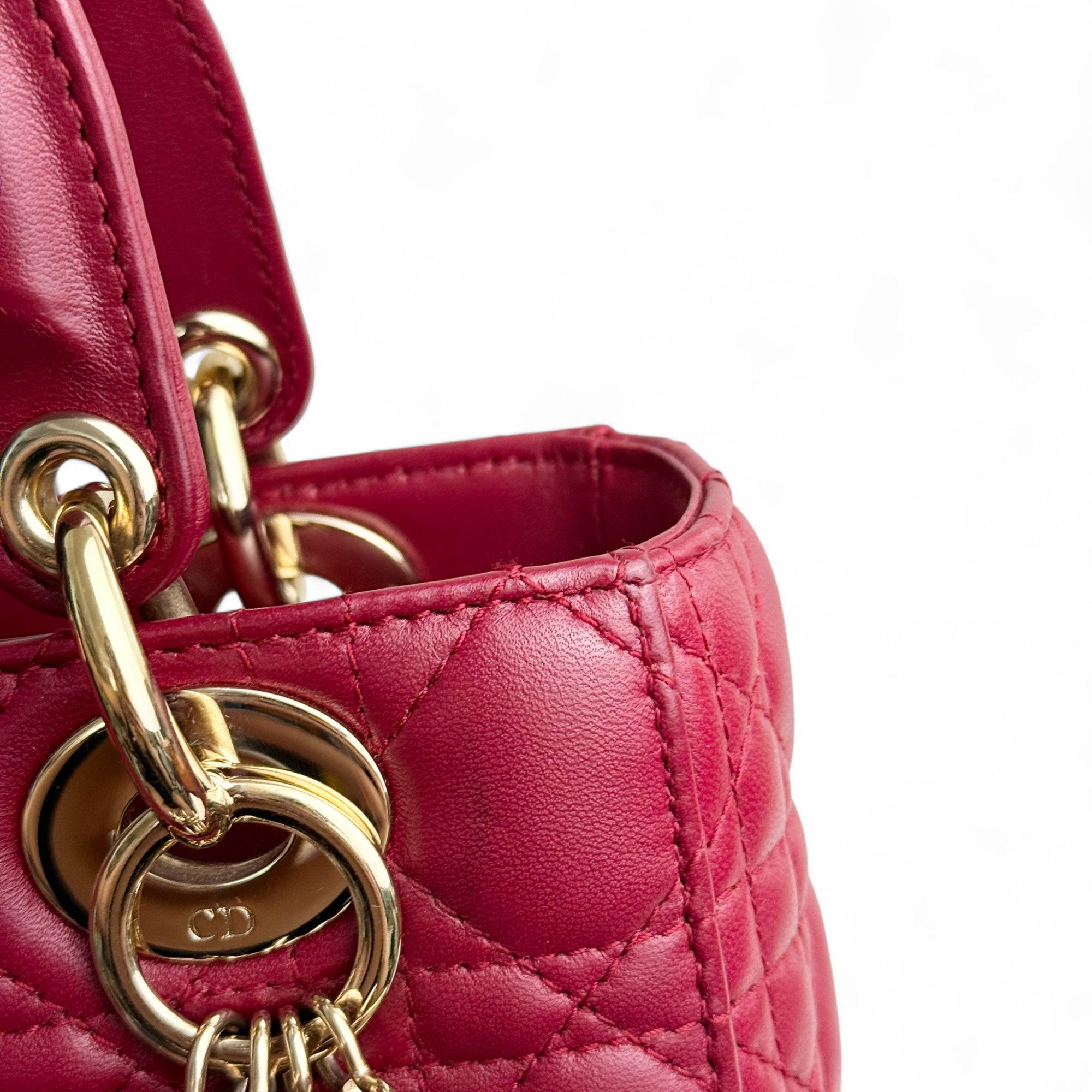 Christian Dior My Lady Dior Lucky Badges Small Dark Red Lambskin Gold-tone Hardware