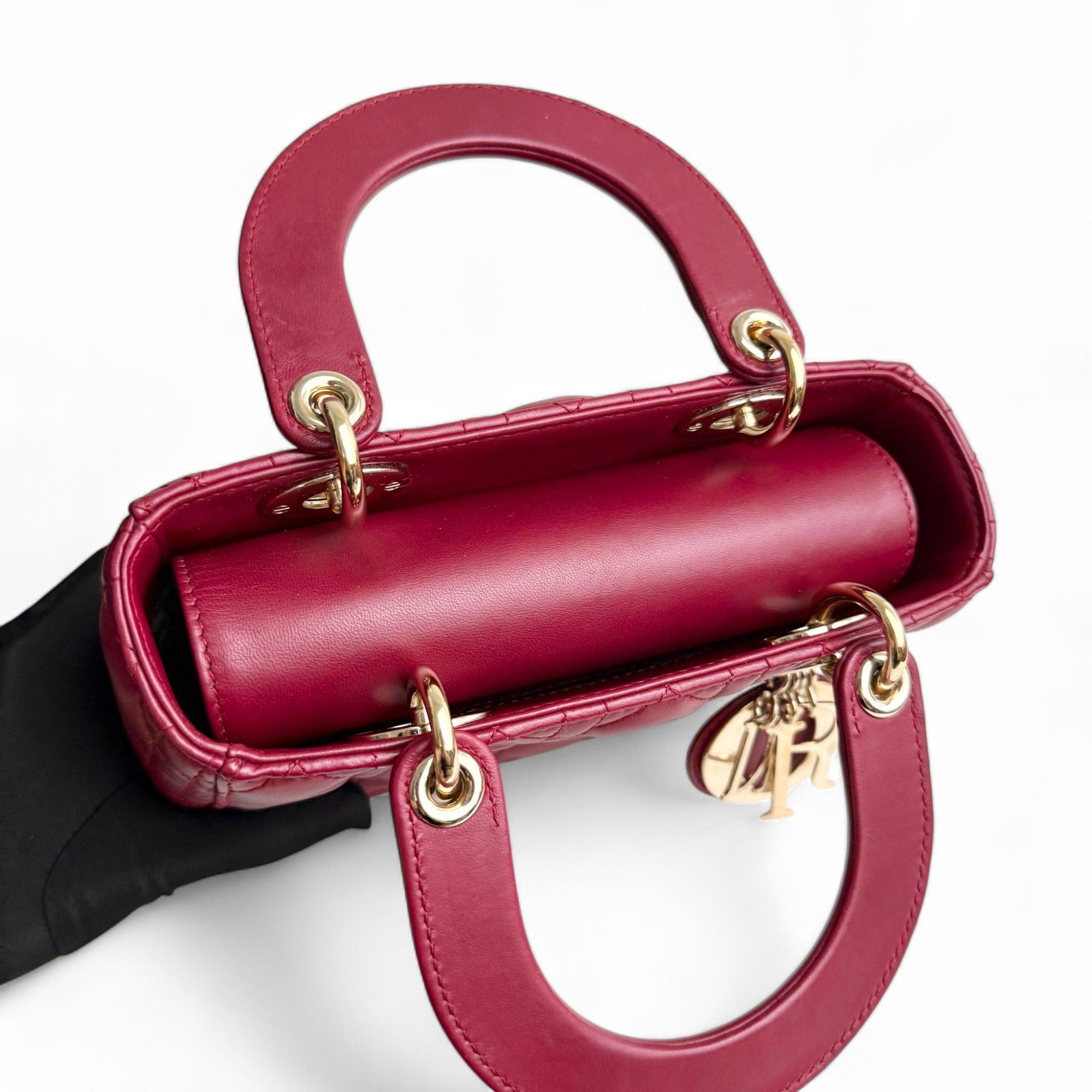 Christian Dior My Lady Dior Lucky Badges Small Dark Red Lambskin Gold-tone Hardware