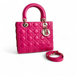 将图片加载到图库查看器，Christian Dior Lady Dior Medium – Fuchsia Pink Lambskin, Gold-tone Hardware
