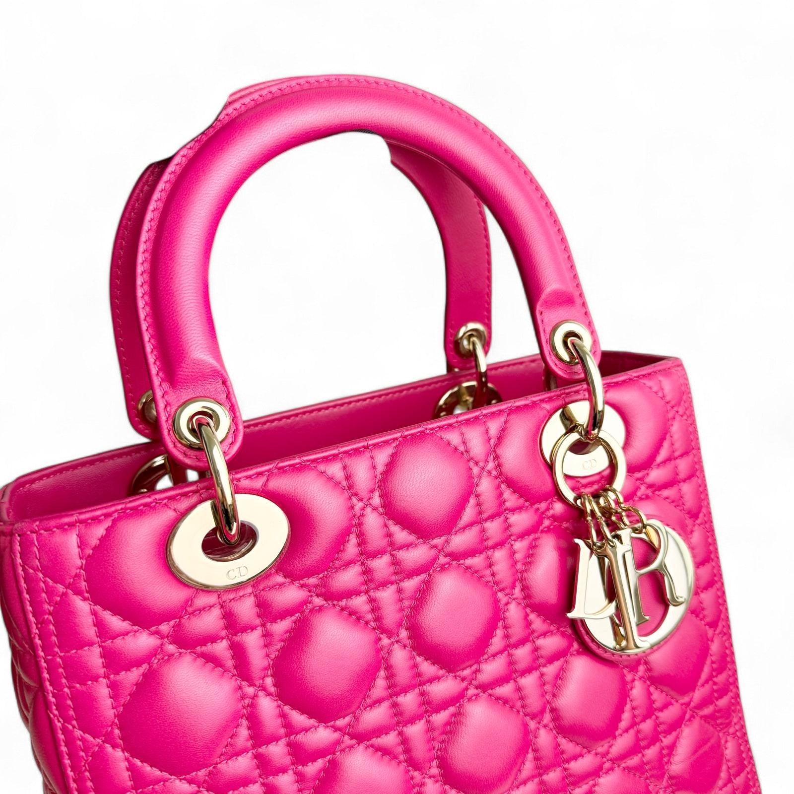 Christian Dior Lady Dior Medium – Fuchsia Pink Lambskin, Gold-tone Hardware