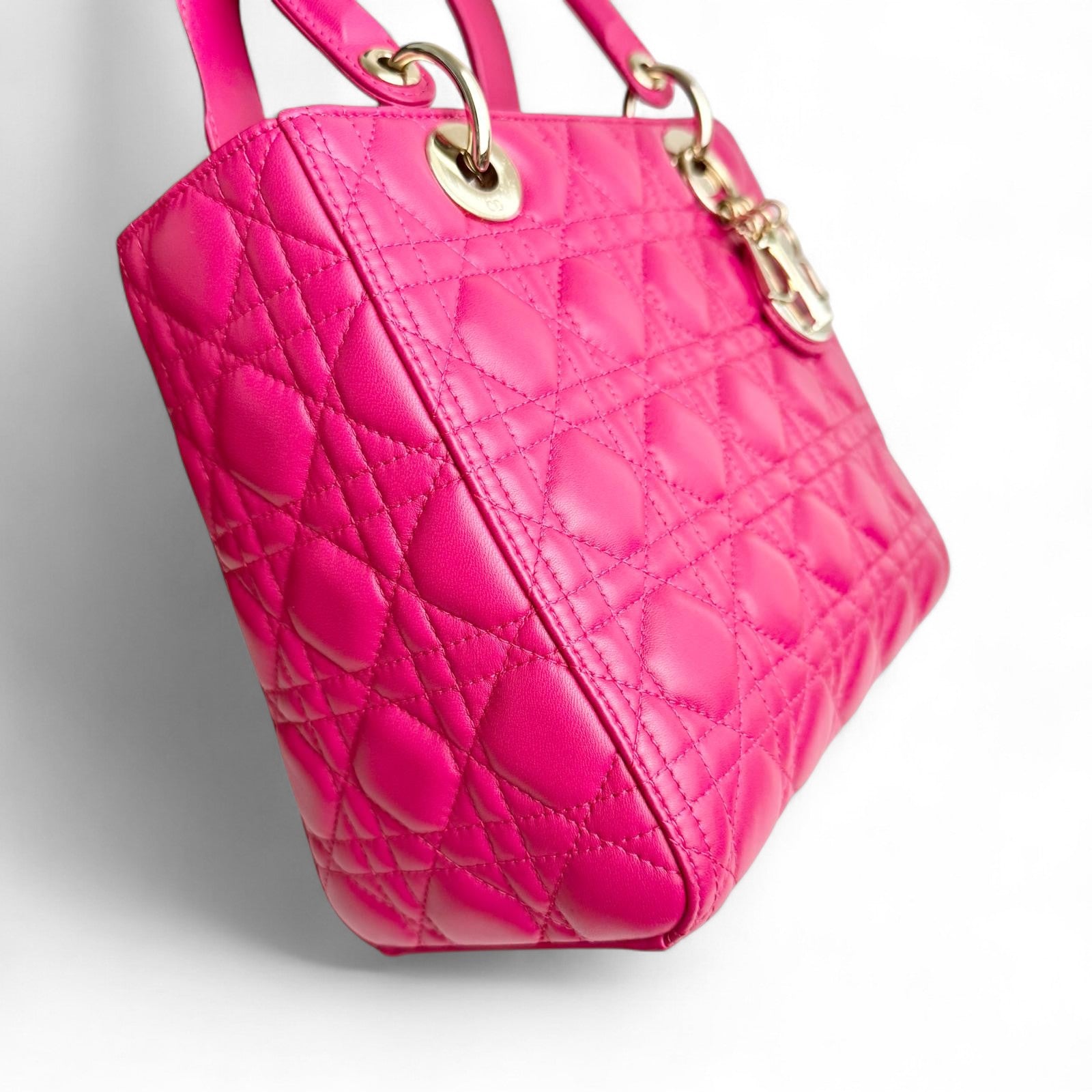 Christian Dior Lady Dior Medium – Fuchsia Pink Lambskin, Gold-tone Hardware