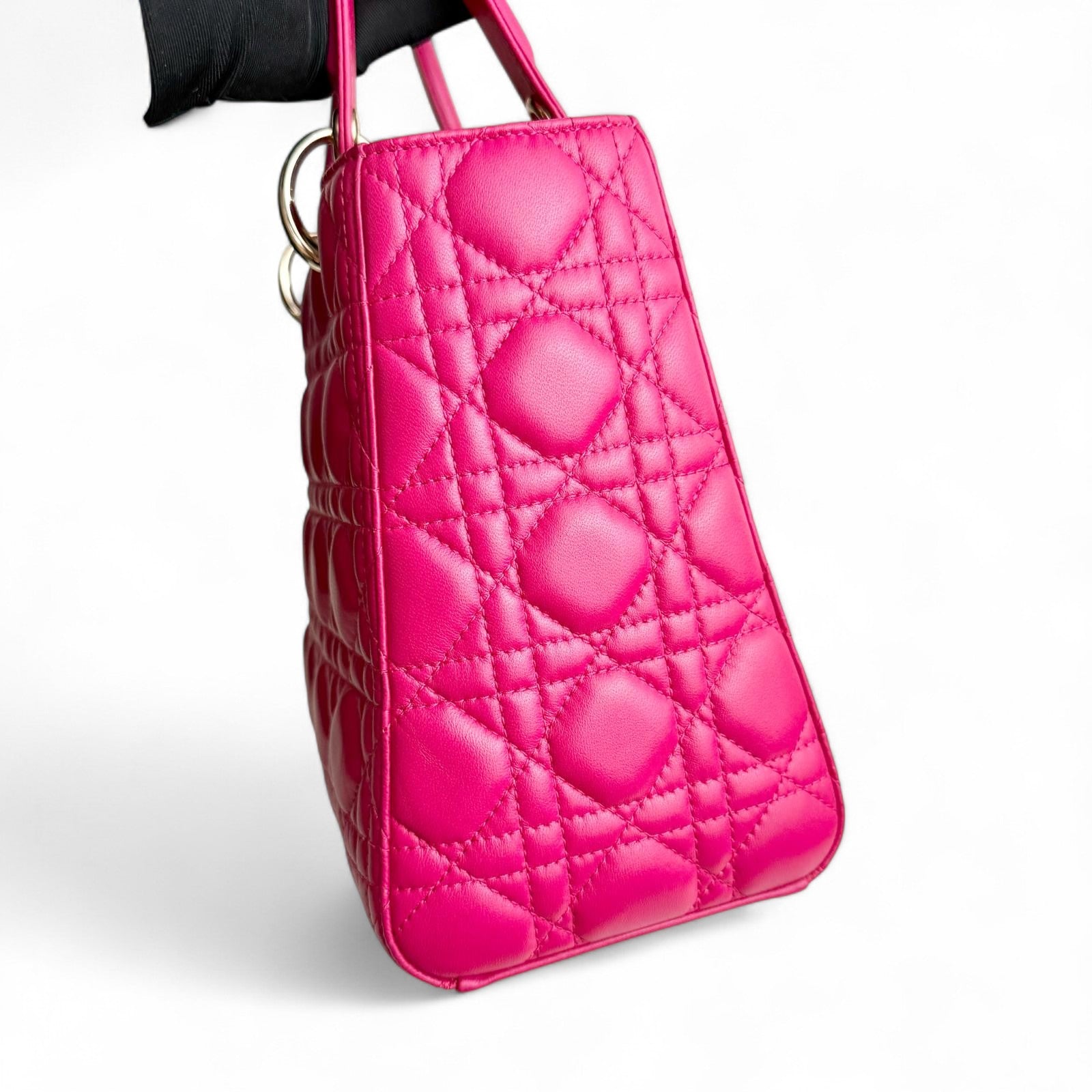 Christian Dior Lady Dior Medium – Fuchsia Pink Lambskin, Gold-tone Hardware