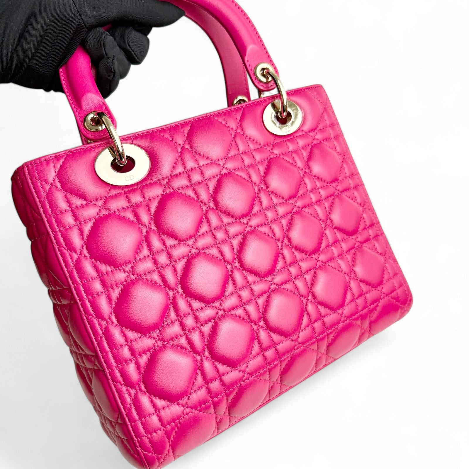Christian Dior Lady Dior Medium – Fuchsia Pink Lambskin, Gold-tone Hardware