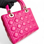 将图片加载到图库查看器，Christian Dior Lady Dior Medium – Fuchsia Pink Lambskin, Gold-tone Hardware
