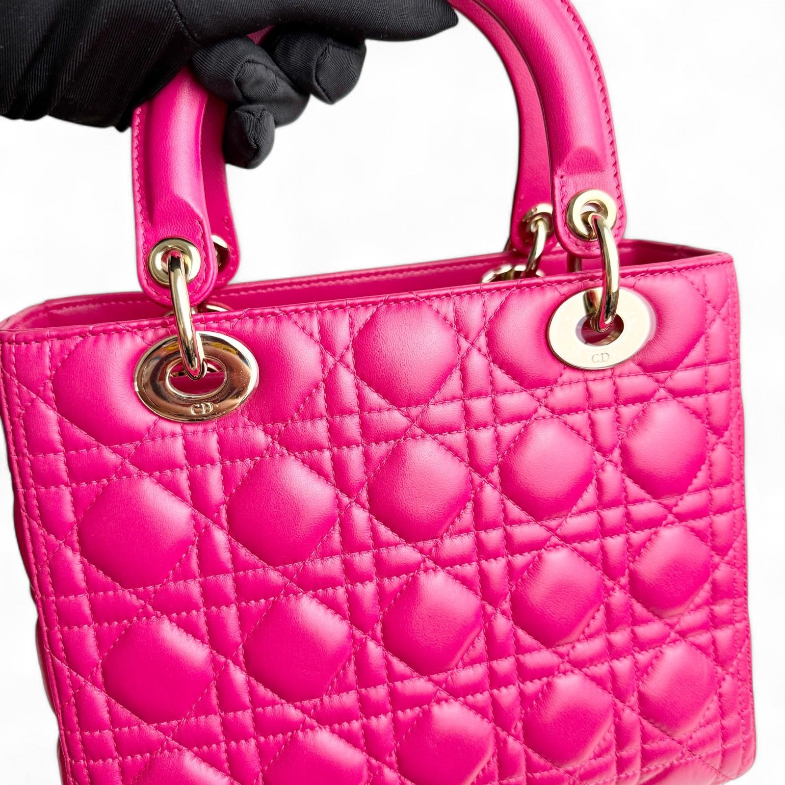 Christian Dior Lady Dior Medium – Fuchsia Pink Lambskin, Gold-tone Hardware