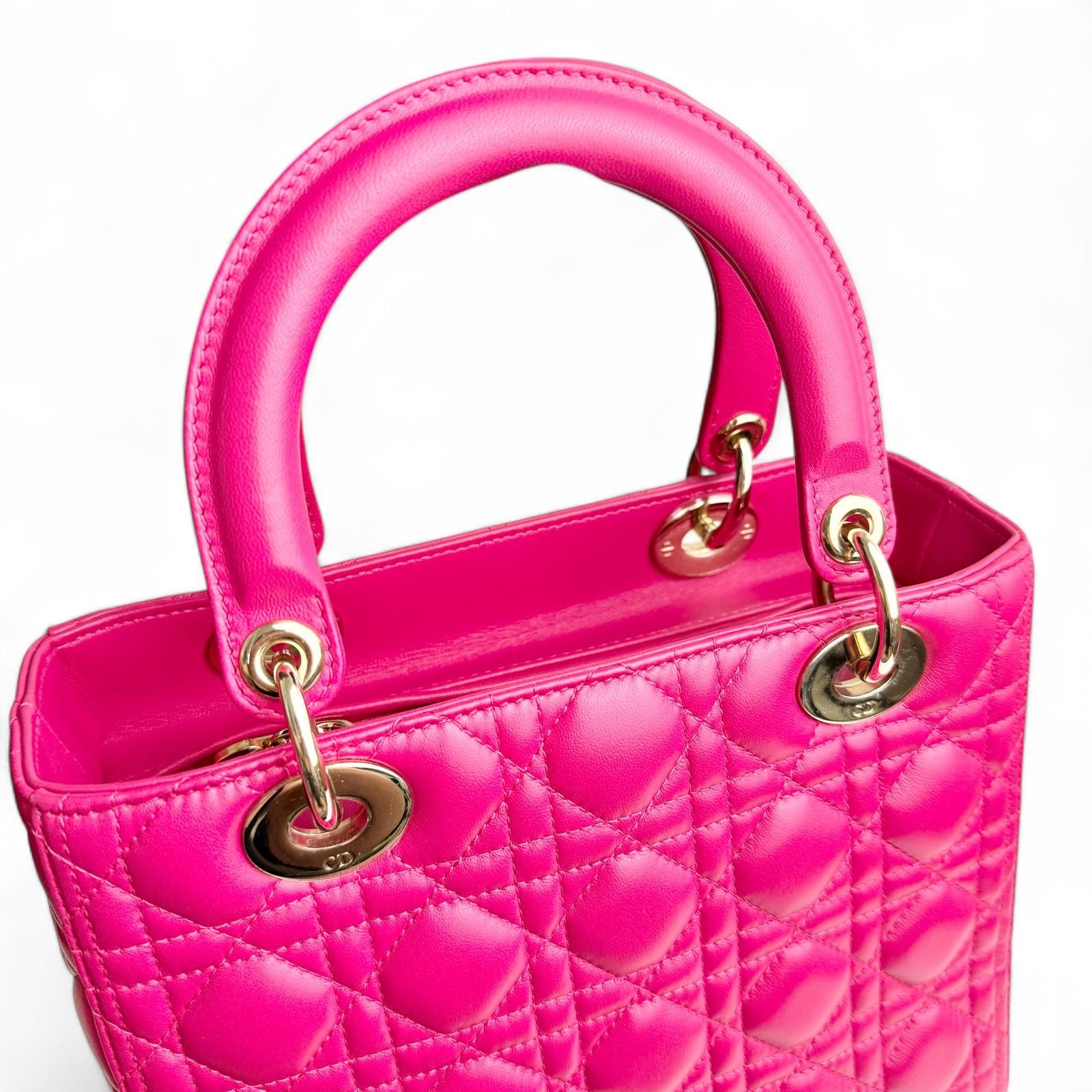 Christian Dior Lady Dior Medium – Fuchsia Pink Lambskin, Gold-tone Hardware