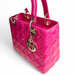 将图片加载到图库查看器，Christian Dior Lady Dior Medium – Fuchsia Pink Lambskin, Gold-tone Hardware
