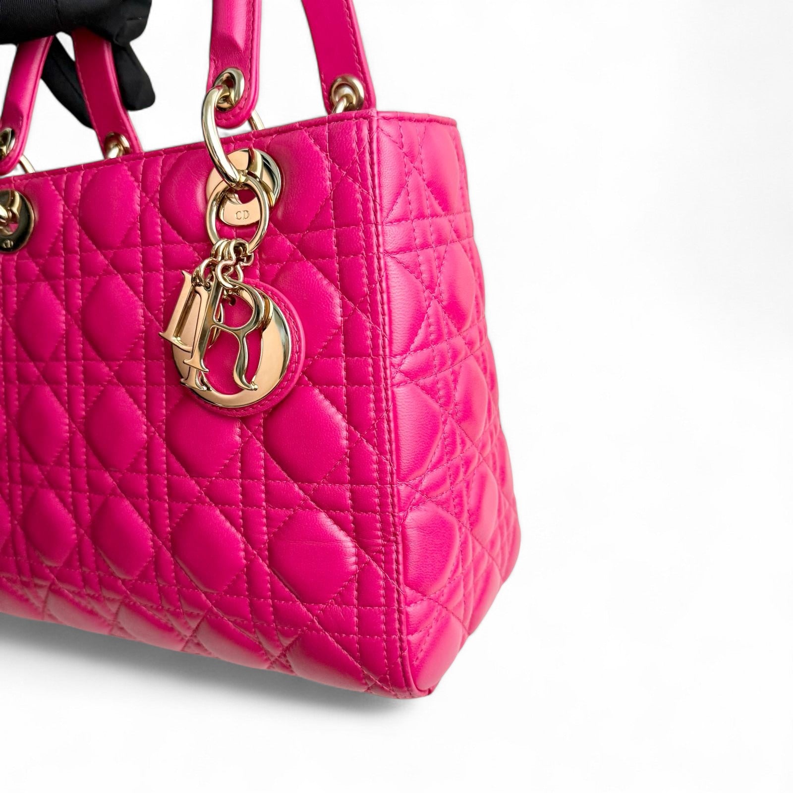 Christian Dior Lady Dior Medium – Fuchsia Pink Lambskin, Gold-tone Hardware