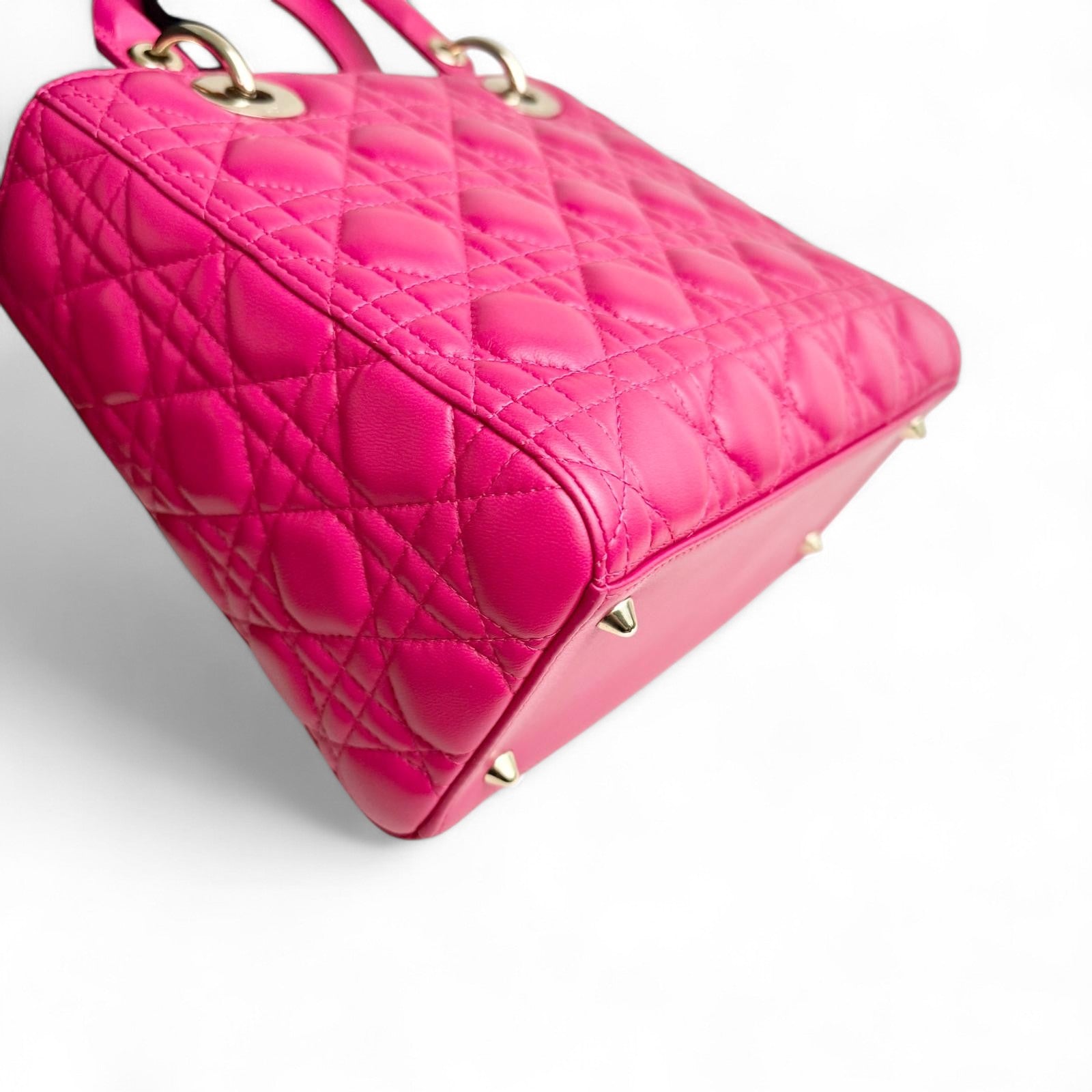 Christian Dior Lady Dior Medium – Fuchsia Pink Lambskin, Gold-tone Hardware